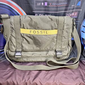 Fossil Heavyweight Woven Nylon Olive Green Crossbody Messenger Bag